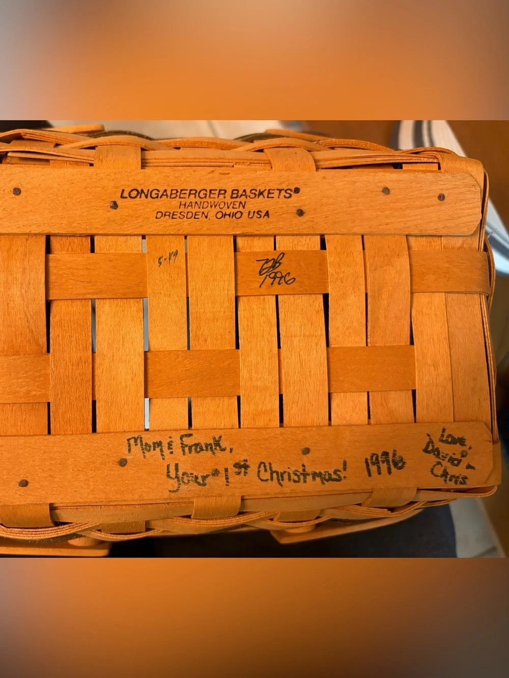 Longaberger 1996 Christmas Holiday Cheer Basket w/Protector